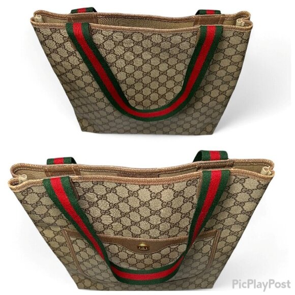 GUCCI Vintage Supreme Coated Canvas Sherry Line Tote Bag, Brown - Picture 11 of 14